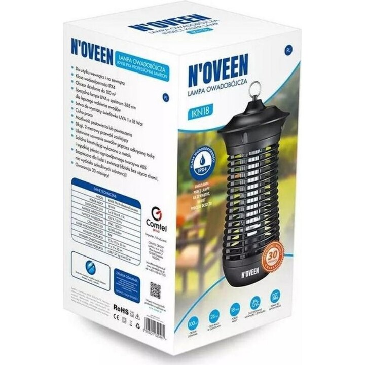 N'oveen IKN18 IPX4 Lámpara Insecticida Profesional, Negra