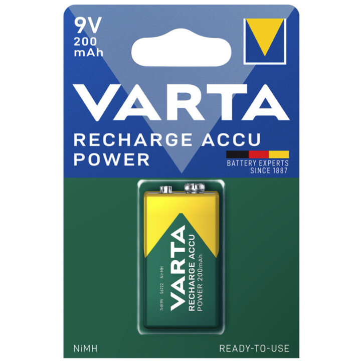 Pile rechargeable 9V 200mAh Ni-Mh Varta ACCU PRETE A L'EMPLOI (Blister)