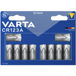 Conjunto de 10 pilhas de lítio CR123A 3V Varta