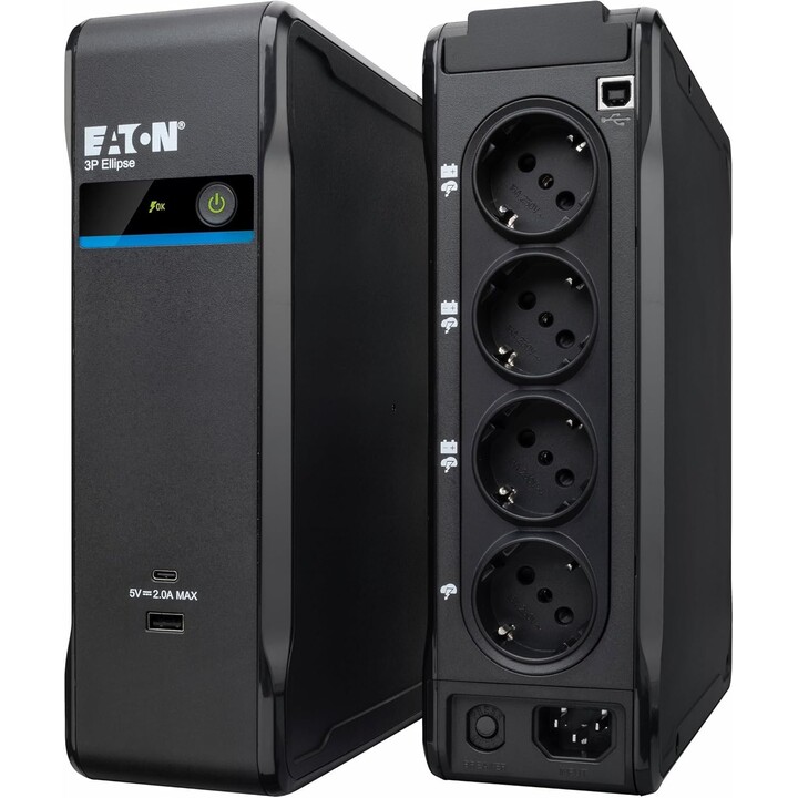 Eaton 3P700UD 700VA 420W Ellipse Tower UPS USB DIN 4 Schuko Outlets AVR Surge Protection LCD Display
