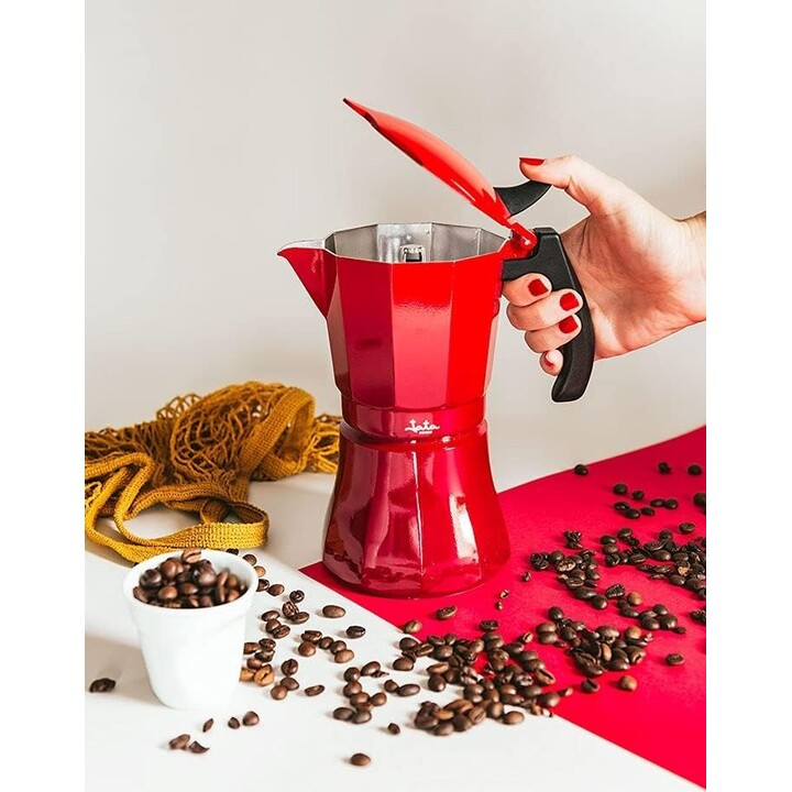 Jata italian coffee maker induction ready aluminium body 6cups red hcaf2006