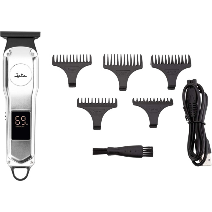 Jata hair clipper rechargable 90min 5cuting guides led display silver jbcp4200