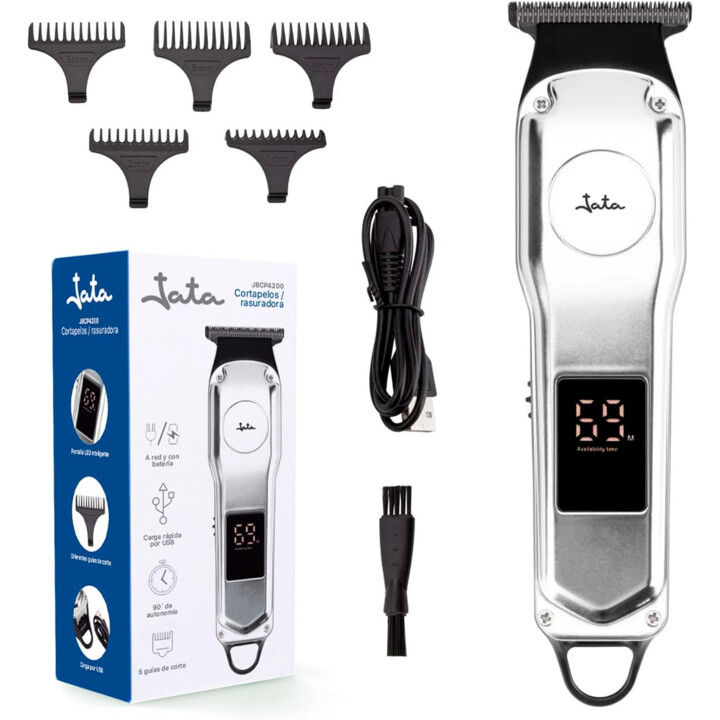 Jata hair clipper rechargable 90min 5cuting guides led display silver jbcp4200