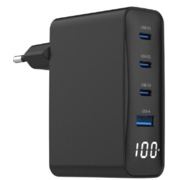 GEMBIRD GAN CARICATORE RAPIDO USB A 4 PORTE DA 100 W, LCD, NERO