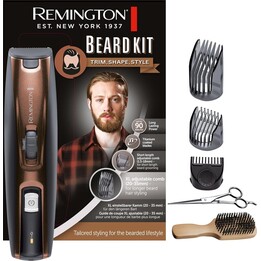 Kit de tondeuse à barbe Remington, lames en titane, 3 peignes réglables, brosse à barbe et ciseaux, 90 min d'autonomie, batterie