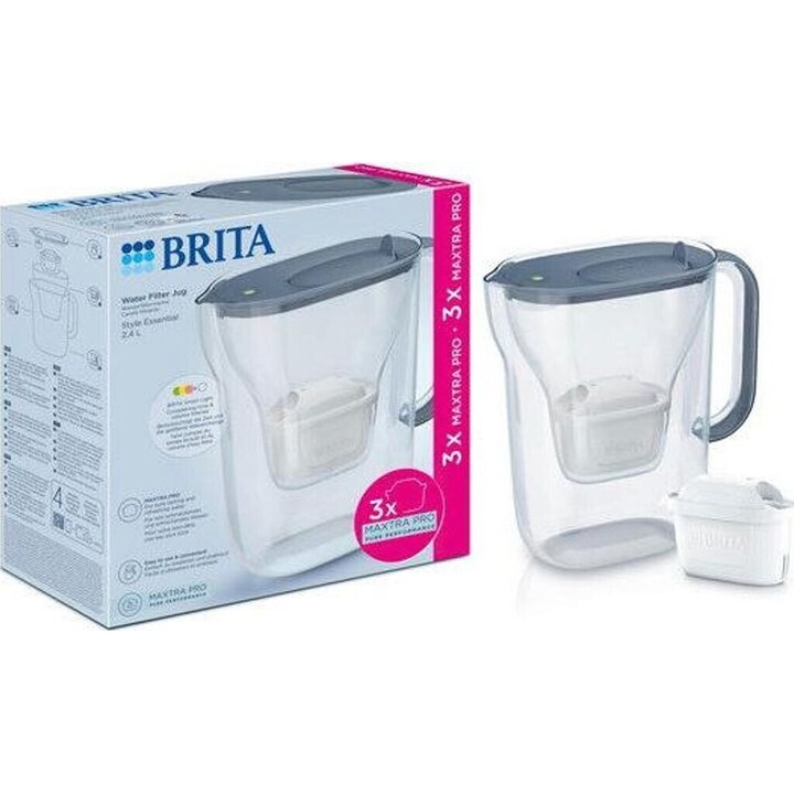 Jarro Brita style essential 2,4l azul-cinzento suave + pack 3 filtros maxtra pro