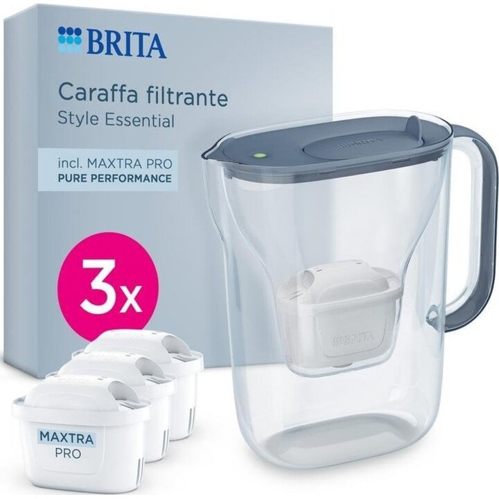 Brita Kanne style essential 2,4l blau-weich grau + Packung 3 Filter maxtra pro