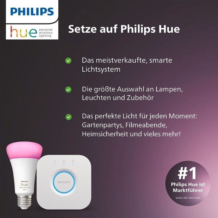 Kit lampadine Philips Hue Smart Led + Dimmer + Bridge/ Attacco E27/ 9W/ 1100 Lumen/ 2000K-6500K/ 3 unità