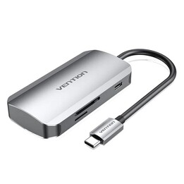 Vention TNHHB USB-C-Dockingstation / 3x USB / 1x USB-C PD / 1x SD- und microSD-Kartenleser / Grau