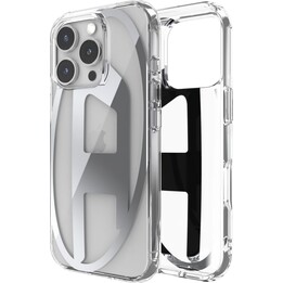 Funda transparente con espejo ovalado D de Diesel FW24 para iPhone 16 Pro, transparente/plateada - 8720986293976
