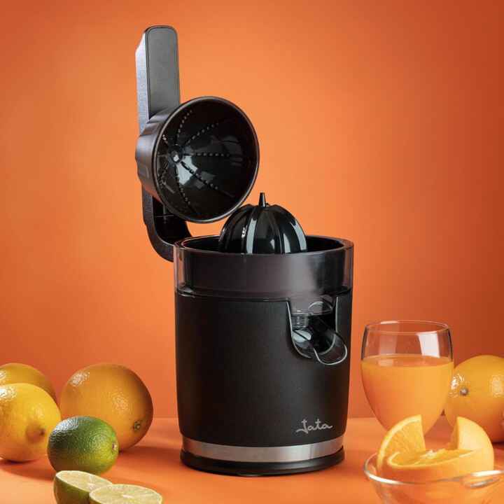 Jata arm juicer anti-drip system non-slip base cord storage 120w black jeex1712