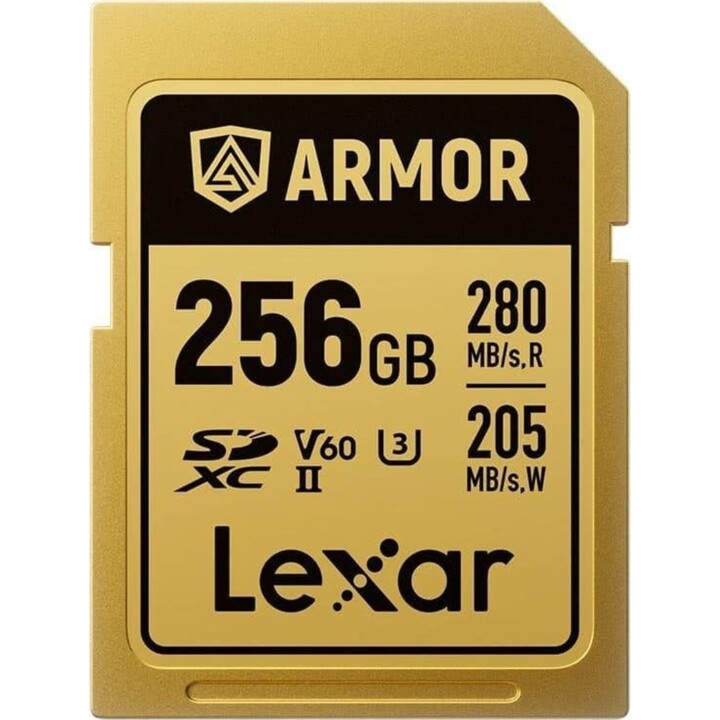 Tarjeta SD Lexar ARMOR GOLD 256 GB UHS-II V60 IP68 acero inoxidable