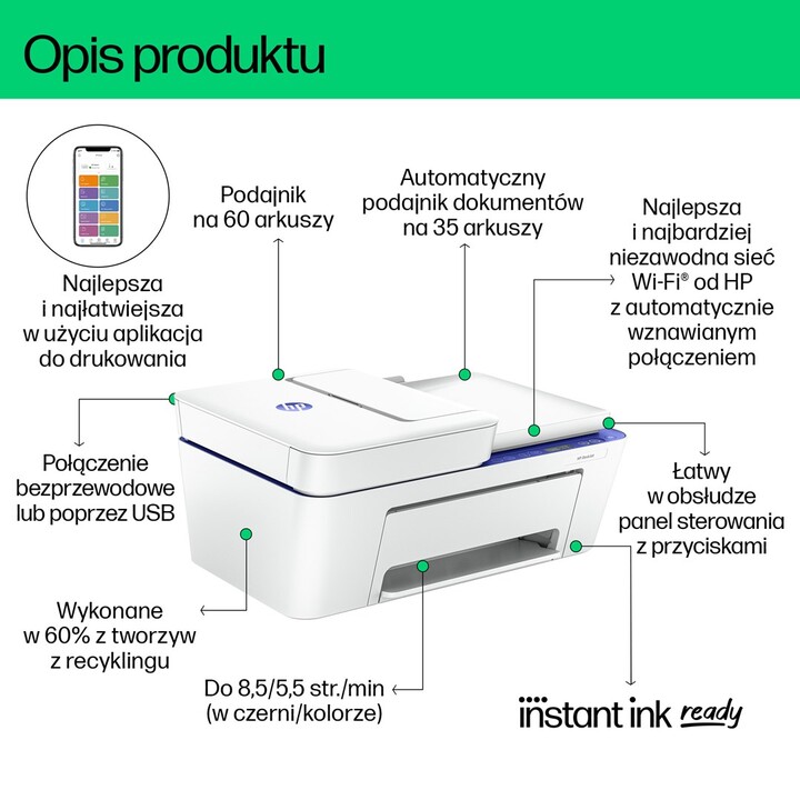 Stampante multifunzione a colori wireless HP DeskJet 4230e, servizio Instant Ink; fotocopiatrice, scanner