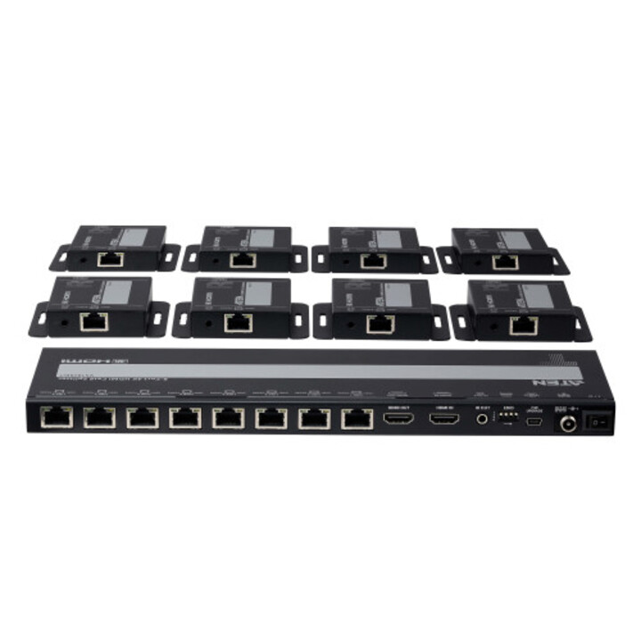 Aten 8-port 4k Hdmi Cat 6 Splitter With 8 Receivers Kit, With Local Hdmi Output, Ir Receivers, And Poc