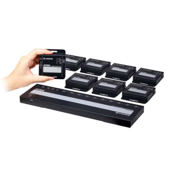Aten 8-port 4k Hdmi Cat 6 Splitter With 8 Receivers Kit, With Local Hdmi Output, Ir Receivers, And Poc