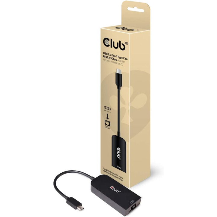 Club 3d Usb 3.2 Type C Adapter For 2.5 Gigabit Ethernet St./bu Black Cac 1520