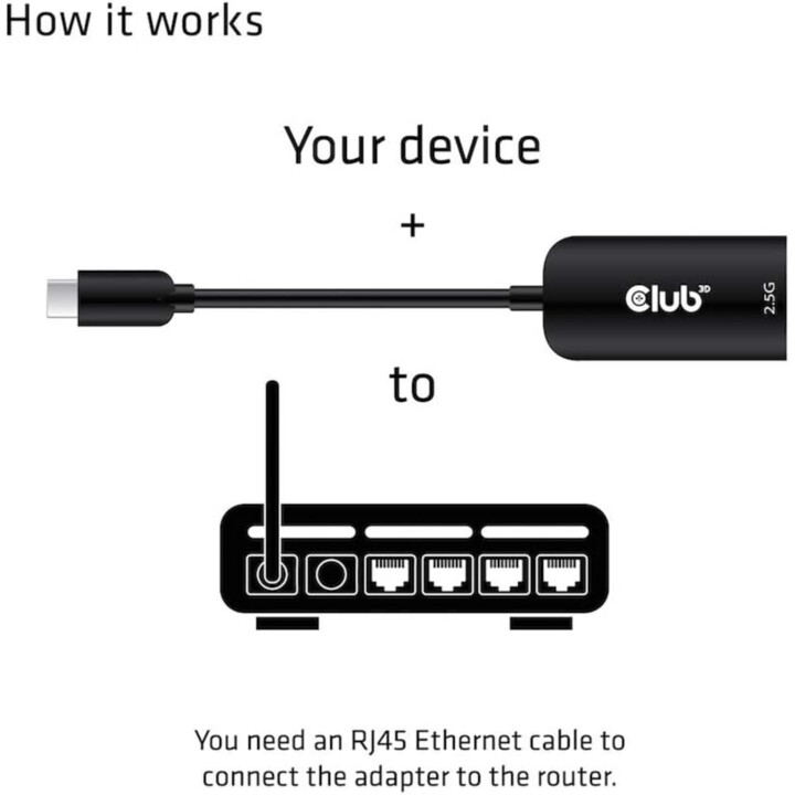 Club 3d Usb 3.2 Type C Adapter For 2.5 Gigabit Ethernet St./bu Black Cac 1520