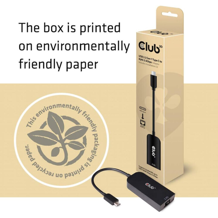 Club 3d Usb 3.2 Type C Adapter For 2.5 Gigabit Ethernet St./bu Black Cac 1520