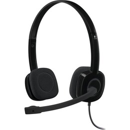 Logitech H151 Headphones with Microphone, Adjustable Headband, Black