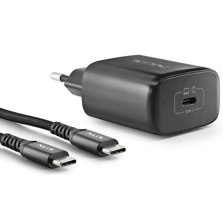 NGS Bud 45W-C: adattatore di alimentazione da 45W con 1 uscita USB-C (PD e PPS) e cavo da 1,5 metri incluso. Compatto. Larghezza