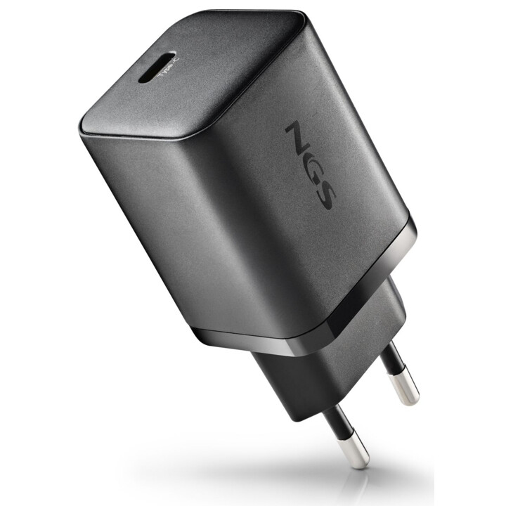 NGS Bud 65W-C: adattatore di alimentazione da 65W con 1 uscita USB-C (PD e PPS) e cavo da 1,5 metri incluso. Compatto. Larghezza
