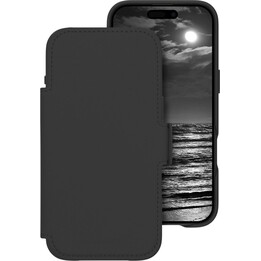 Dbramante1928 Hülle kompatibel mit iPhone 17 Air, schlichtes Schwarz, Kunstleder, abnehmbares 2-in-1-Magnetdesign