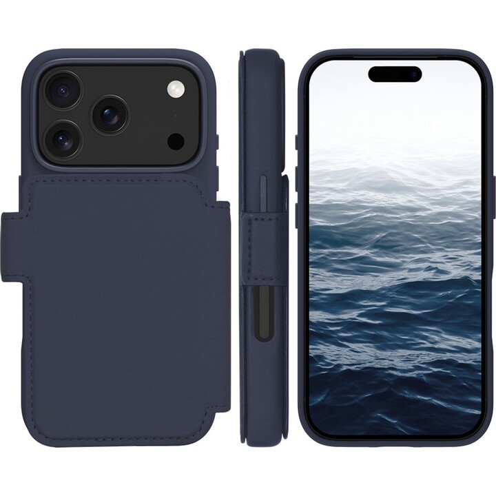 Dbramante1928 iPhone 17 Pro Case, Solid Dark Blue, Synthetic Leather, 2-in-1 Removable Magnetic Design