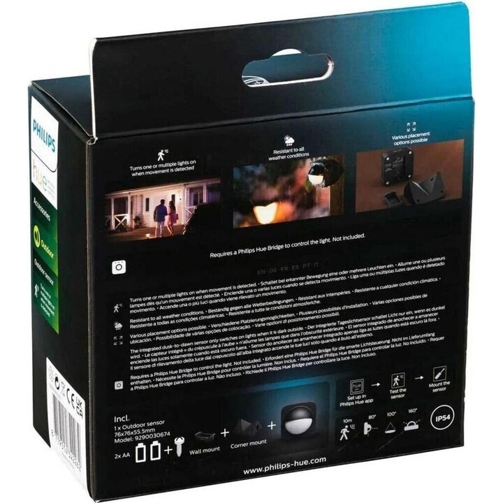 Sensor de movimento exterior Philips Hue, acessório para lâmpadas e lâmpadas inteligentes Hue, preto