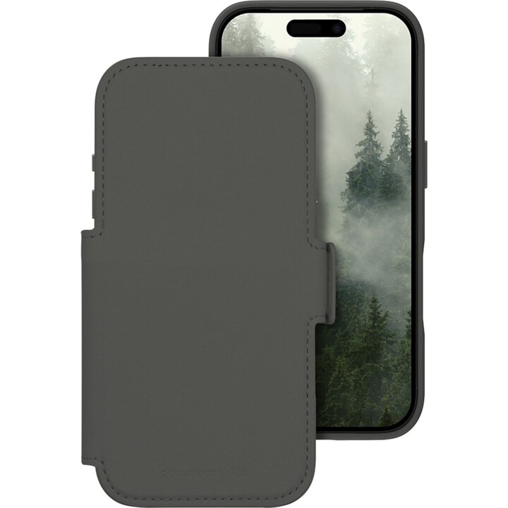 Dbramante1928 Bookshelf Case for iPhone 17 Pro, Solid Green, Faux Leather, 2-in-1 Magnetic Removable Design