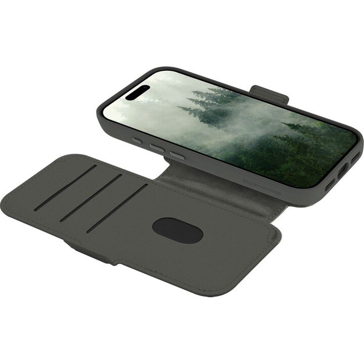 Dbramante1928 Bookshelf Case for iPhone 17 Pro, Solid Green, Faux Leather, 2-in-1 Magnetic Removable Design