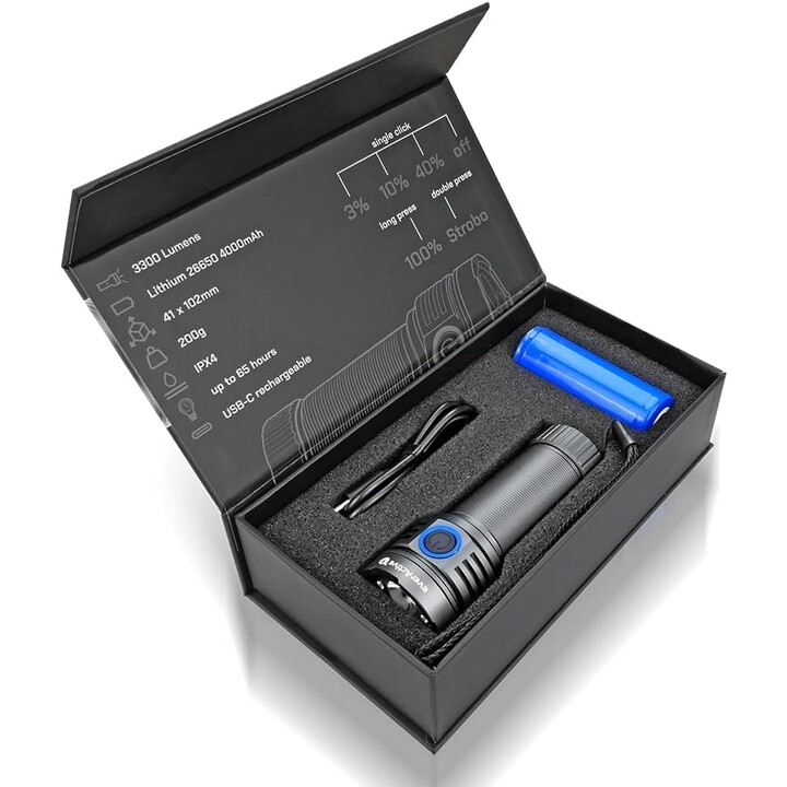 Linterna LED EverActive FL-3300R, 5 modos de funcionamiento, 3300Lm, recargable, Gris