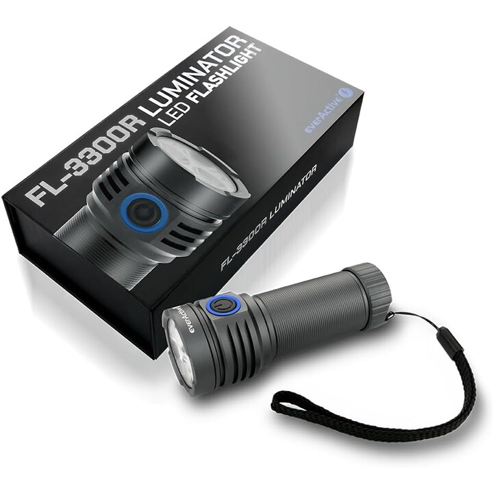 EverActive FL-3300R Lampe de poche à LED, 5 modes de fonctionnement, 3300Lm, rechargeable, Gris