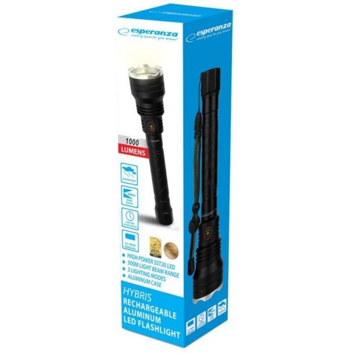 Esperanza EOT068 Black Flashlight, Rechargeable LED Flashlight