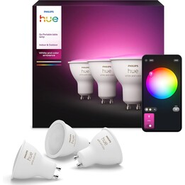 Philips Hue, 3er-Pack intelligente LED-Glühbirnen, GU10, weißes und farbiges Licht, 4,2 W 400 Lm, mit Bluetooth