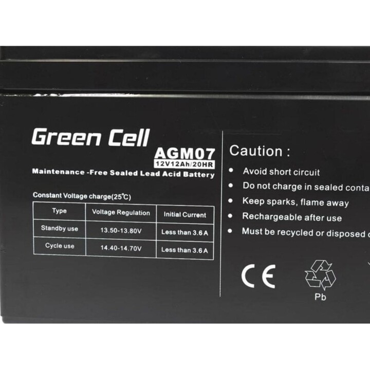 Batería Green Cell AGM 12V 12Ah 12000mAh Plomo Sellado Negro 1 pieza