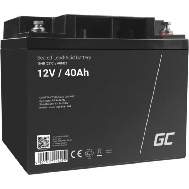 Batteria Green Cell AGM22 12V 40Ah sigillata AGM VRLA nera