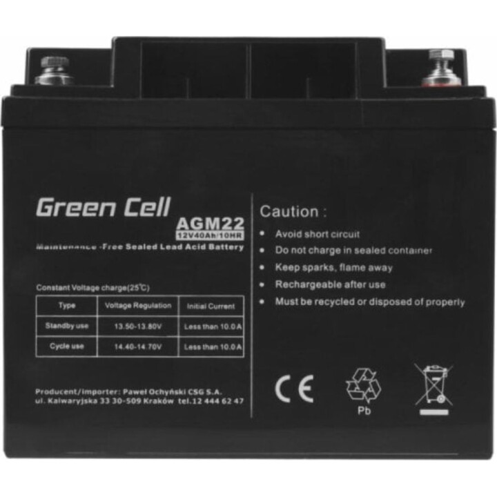 Batteria Green Cell AGM22 12V 40Ah sigillata AGM VRLA nera