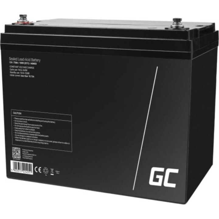 Batería sellada Green Cell AGM25 de 12 V y 75 Ah, color negro - Vida útil prolongada