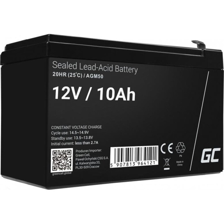 Bateria Green Cell AGM50 12V 10Ah VRLA AGM preta
