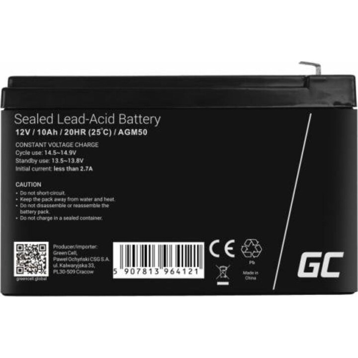 Bateria Green Cell AGM50 12V 10Ah VRLA AGM preta