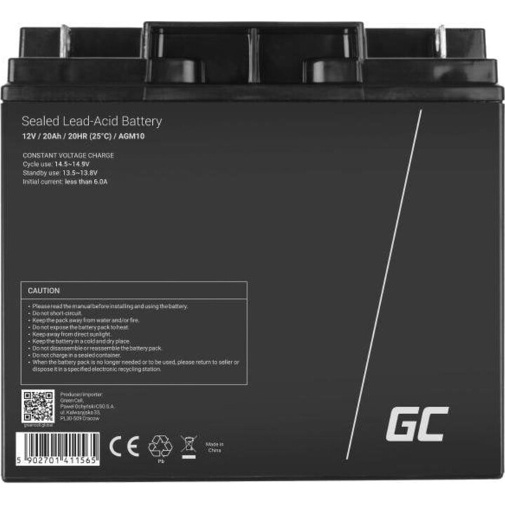Green Cell AGM10 20000 mAh 12 V versiegelter wiederaufladbarer Akku Schwarz