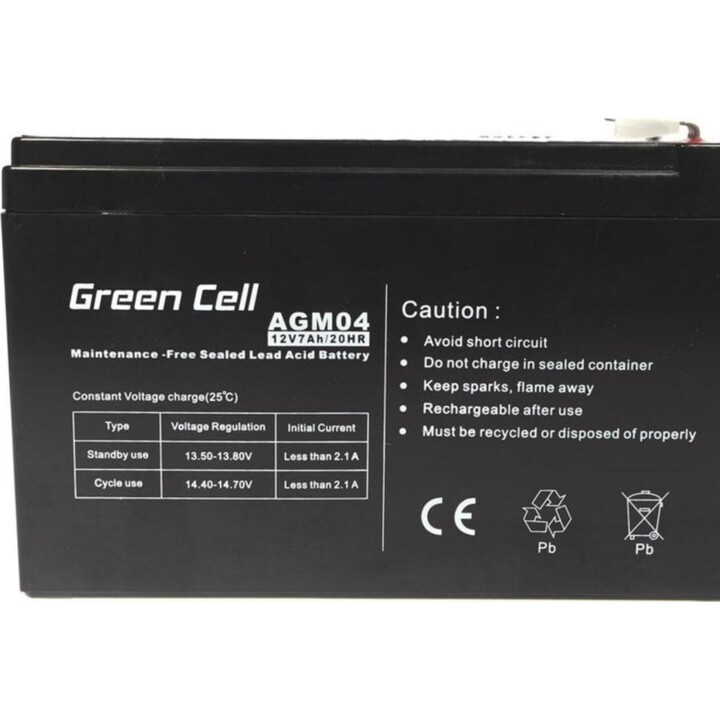 Green Cell AGM04 Batteria al piombo sigillata VRLA 12V 7Ah, nera, per UPS e allarmi