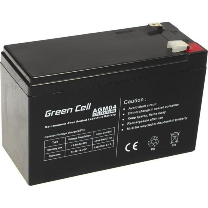 Green Cell AGM04 Batteria al piombo sigillata VRLA 12V 7Ah, nera, per UPS e allarmi