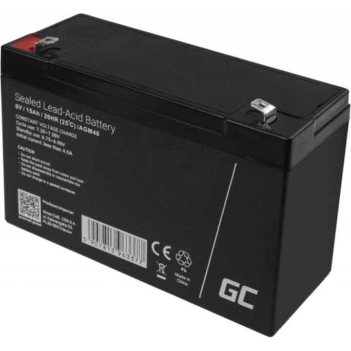 Green Cell AGM40 Batterie 6V 15Ah VRLA AGM Schwarz 1,8kg