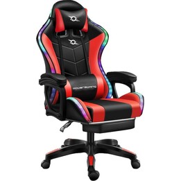 Chaise Gaming PowerGaming LED RGB rouge / noir avec Repose Pieds