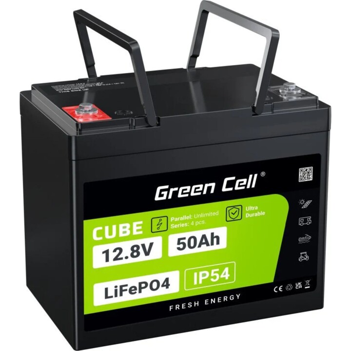 Green Cell CUBE LFPGC12V50AH batteria LiFePO4 50Ah 12.8V IP54 nera