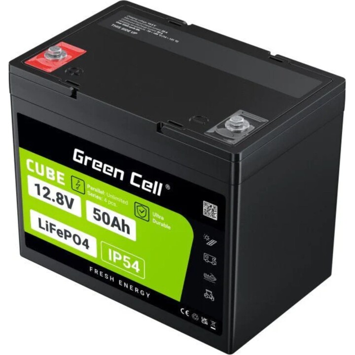Green Cell CUBE LFPGC12V50AH batteria LiFePO4 50Ah 12.8V IP54 nera