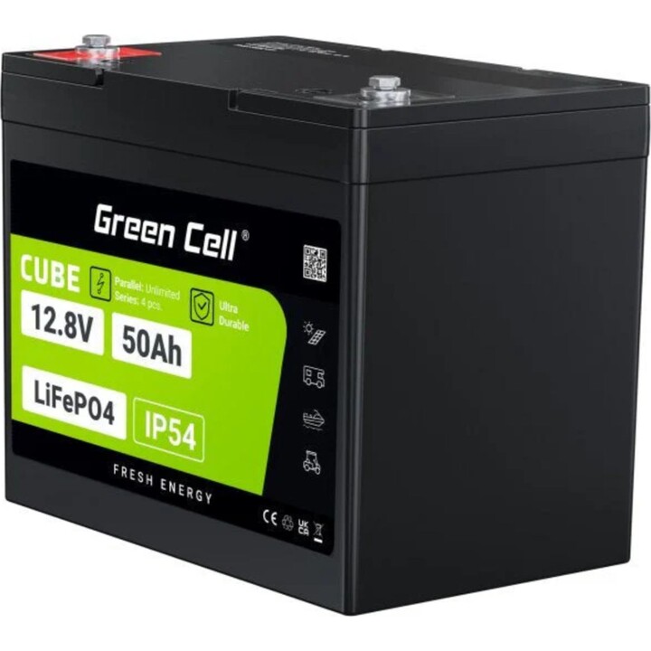 Green Cell CUBE LFPGC12V50AH batteria LiFePO4 50Ah 12.8V IP54 nera