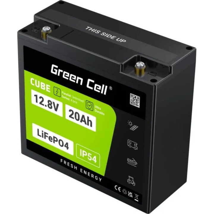 Batteria Green Cell LFPGC12V20AH 12,8 V LiFePO4 20 Ah Nero Verde IP54