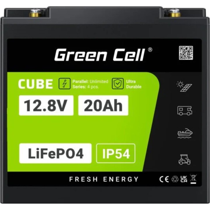 Batteria Green Cell LFPGC12V20AH 12,8 V LiFePO4 20 Ah Nero Verde IP54